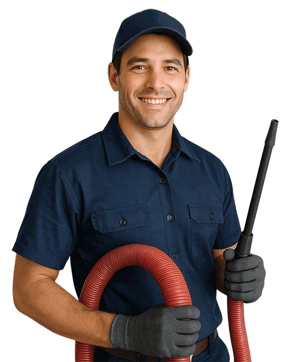 Santa Fe TX Air Ducts Cleaning technician holding HVAC tools and smiling
